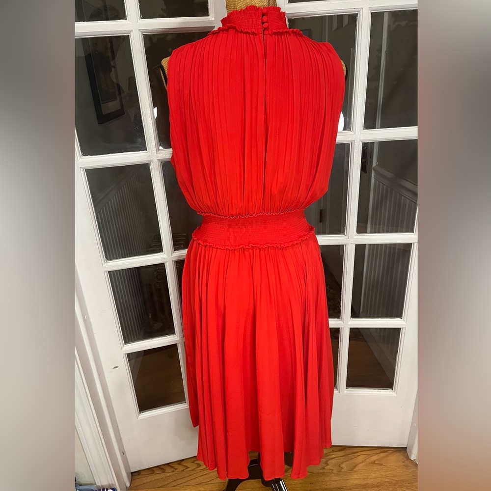 Nanette Lepore Pleated Elastic Waist Lined Dress Red Size 14 - Picture 4 of 10